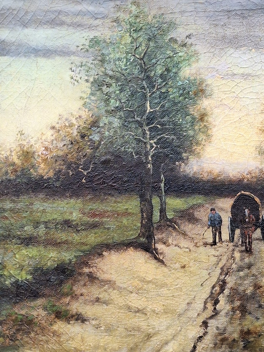Carriole On A Country Road, Oil On Canvas, Dutch School, XIXème-photo-4
