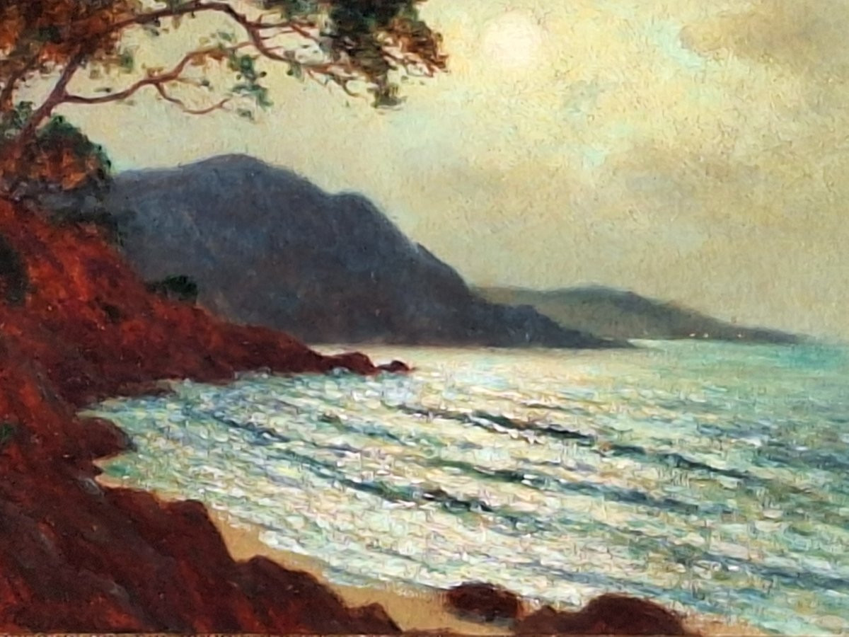 Moonlight On The Red Rocks ",keuleyan -lafon, Oil On Cardboard-photo-2