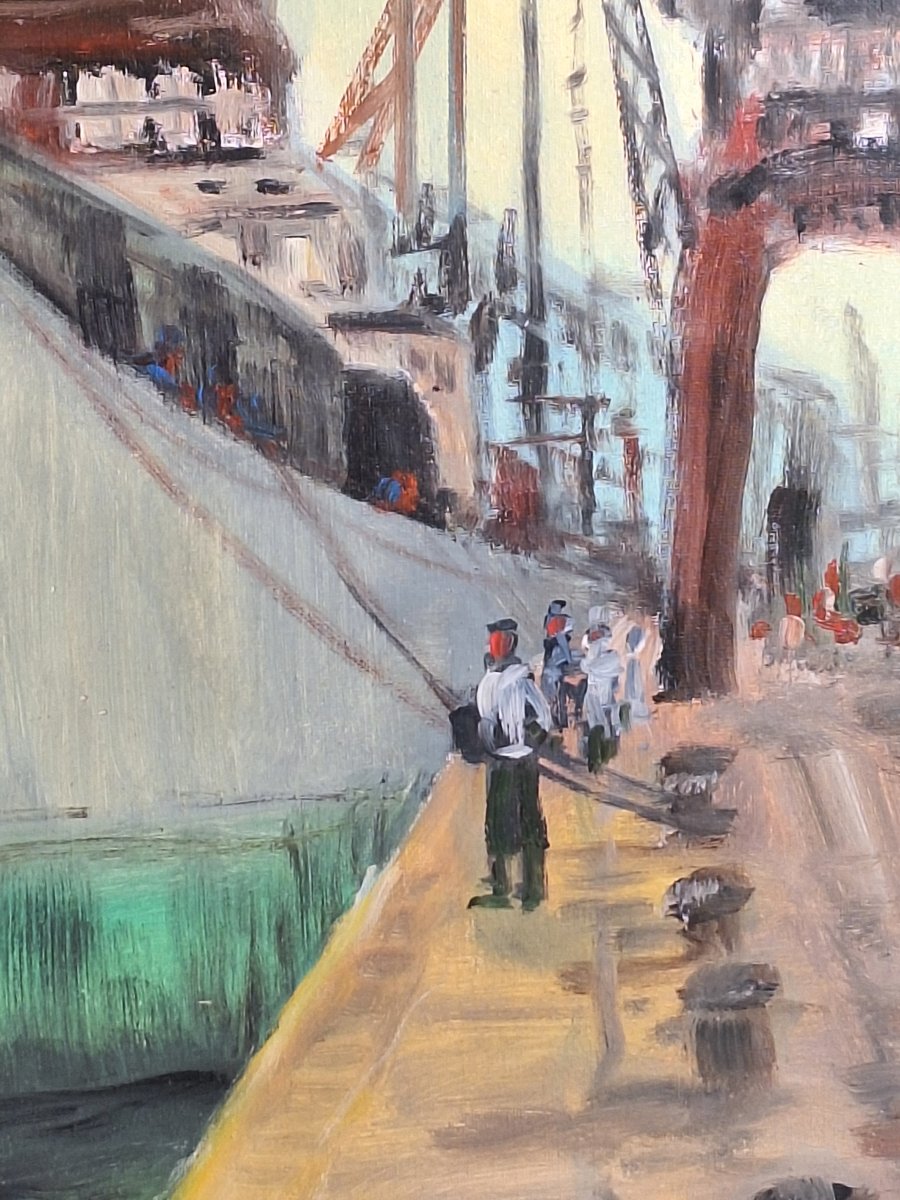Christophe Rielland (1932– ) “bustling Harbor,” Oil On Canvas -photo-1