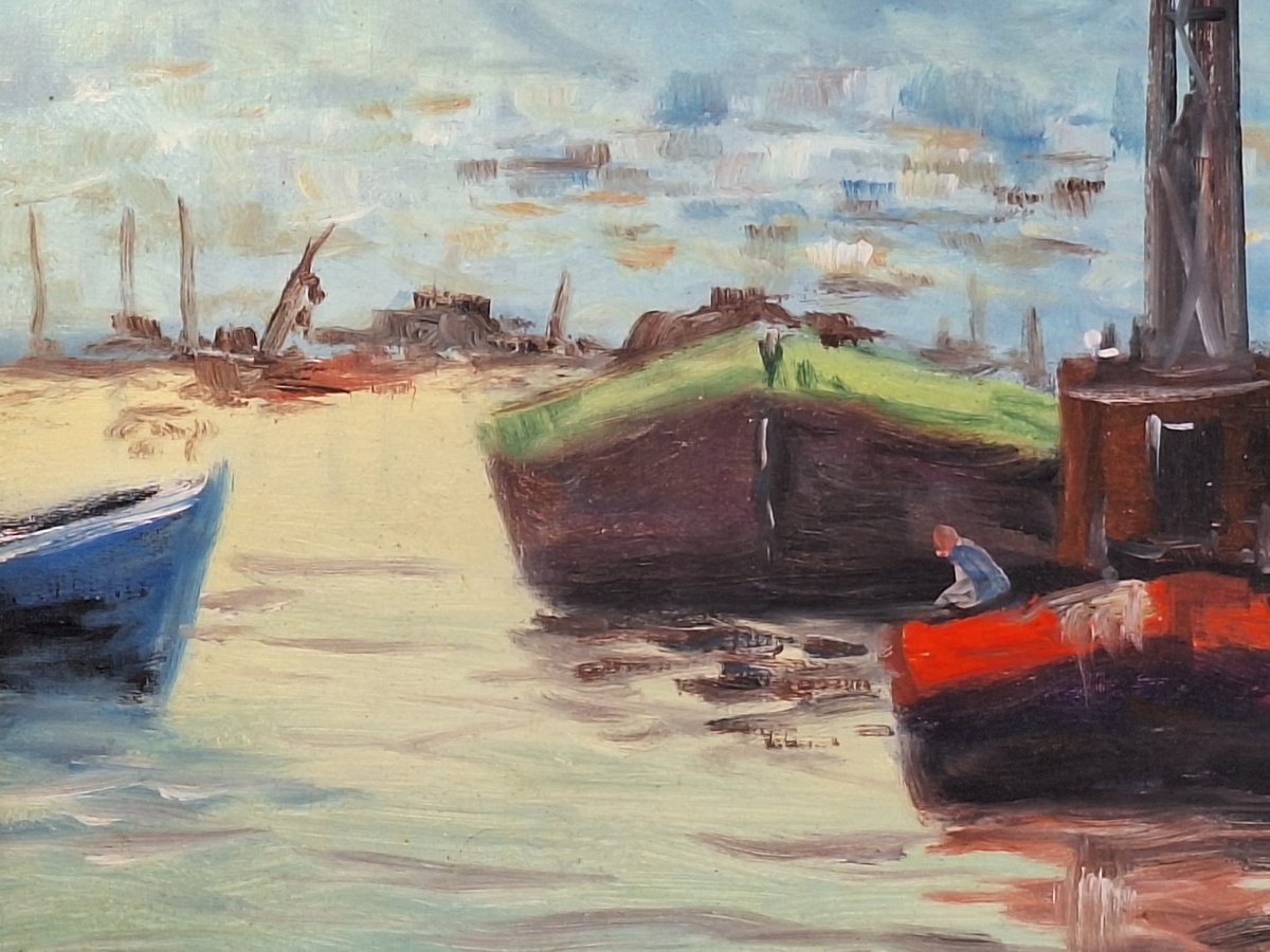 Christophe Rielland (1932– ) “bustling Harbor,” Oil On Canvas -photo-3