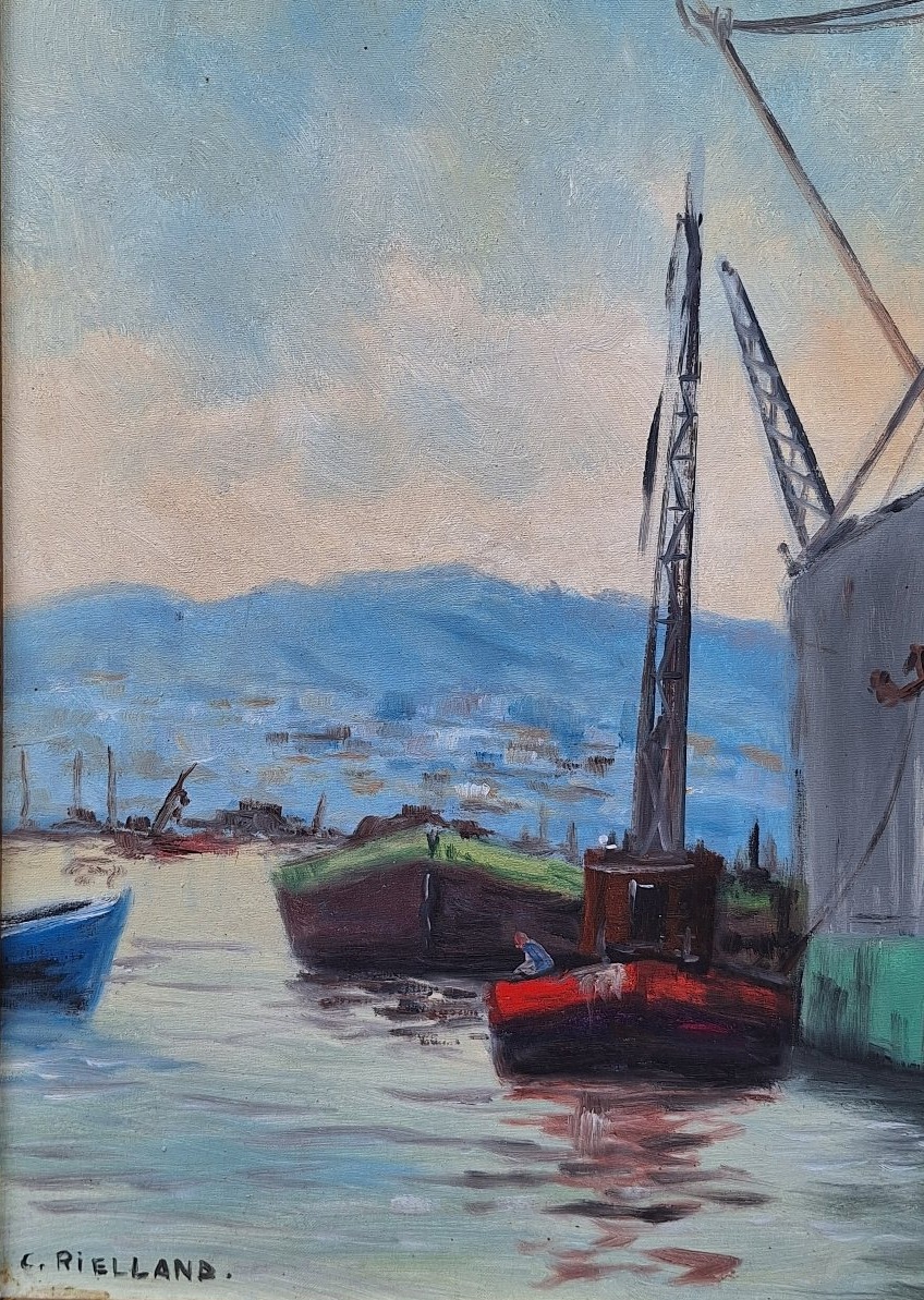 Christophe Rielland (1932– ) “bustling Harbor,” Oil On Canvas -photo-4