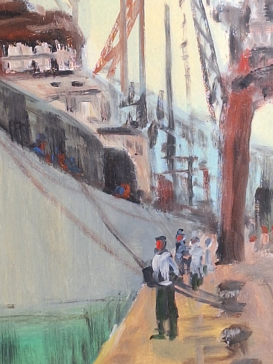 Christophe Rielland (1932– ) “bustling Harbor,” Oil On Canvas -photo-5