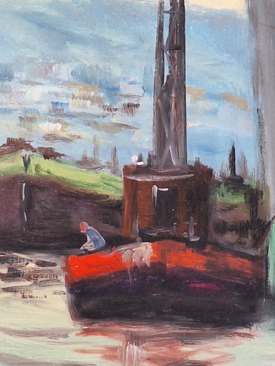 Christophe Rielland (1932– ) “bustling Harbor,” Oil On Canvas -photo-6
