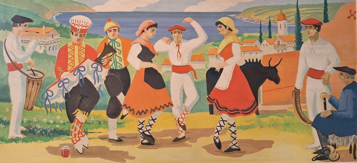 Louis Chareyre (1917-1995),Le Pays Basque et ses traditions , grande huile sur panneau-photo-2