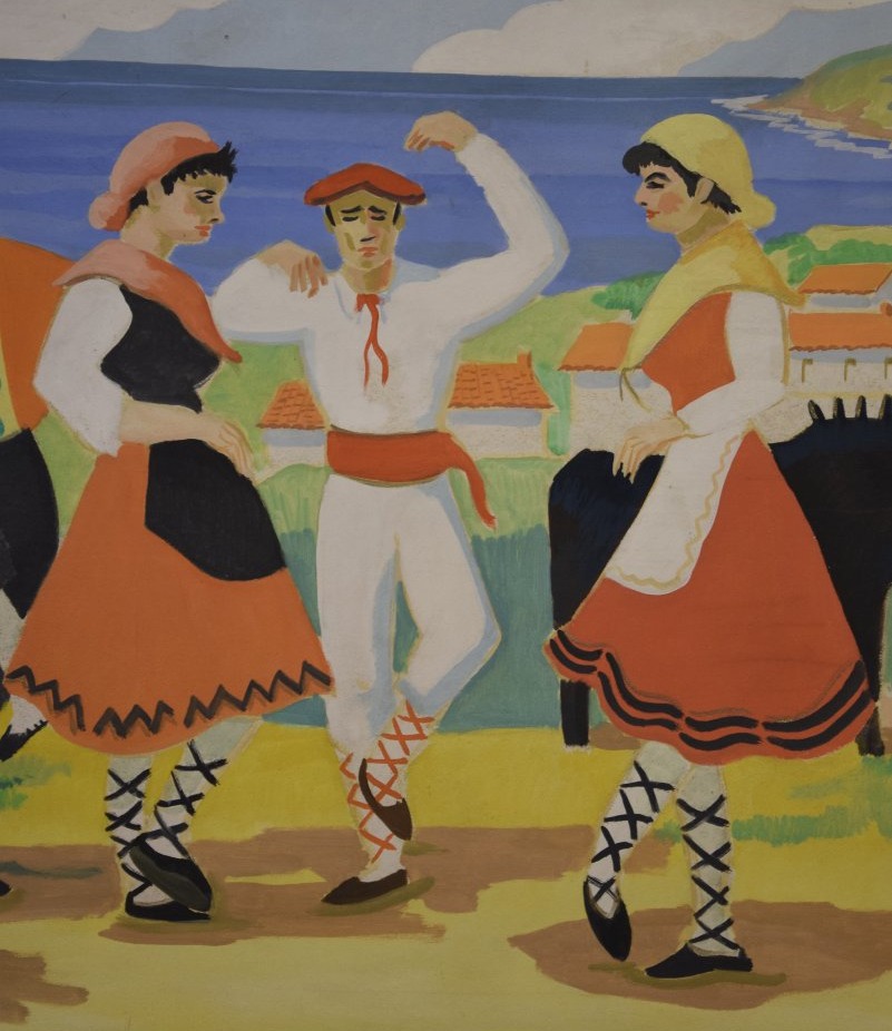 Louis Chareyre (1917-1995),Le Pays Basque et ses traditions , grande huile sur panneau-photo-4