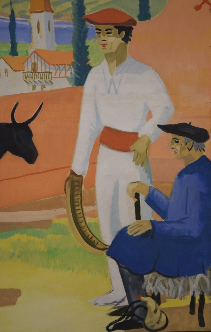 Louis Chareyre (1917-1995),Le Pays Basque et ses traditions , grande huile sur panneau-photo-4