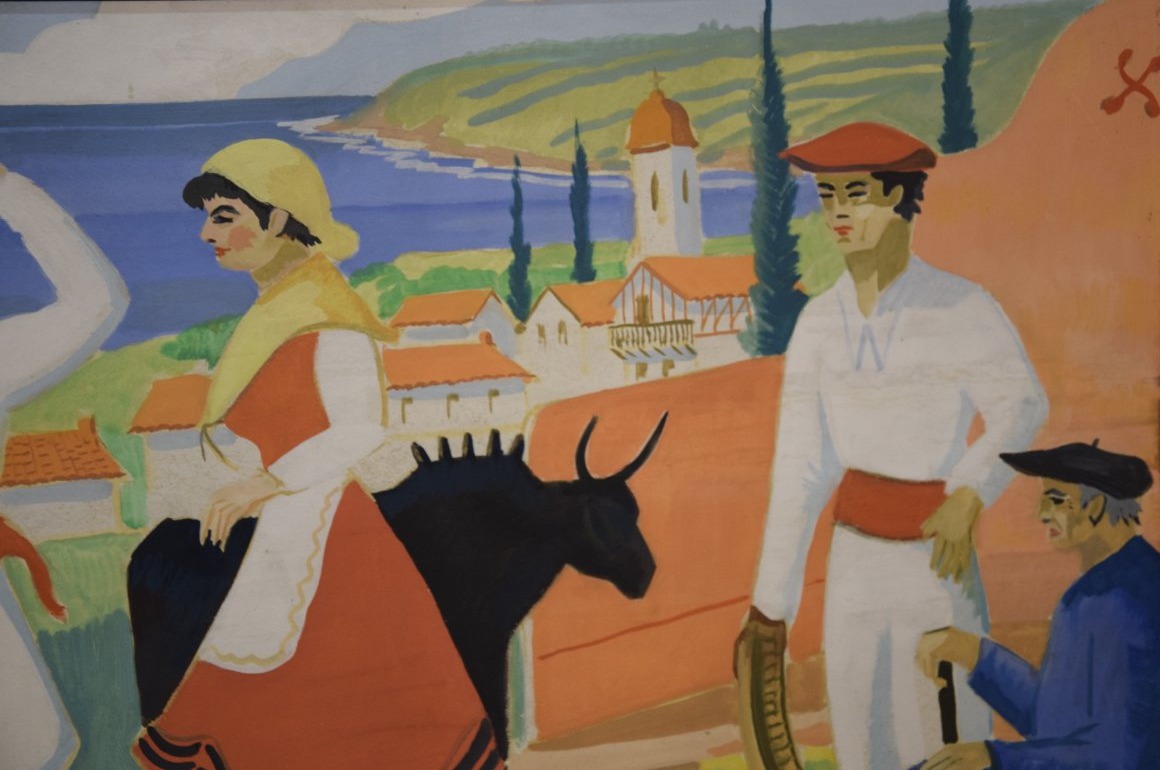 Louis Chareyre (1917-1995),Le Pays Basque et ses traditions , grande huile sur panneau-photo-5