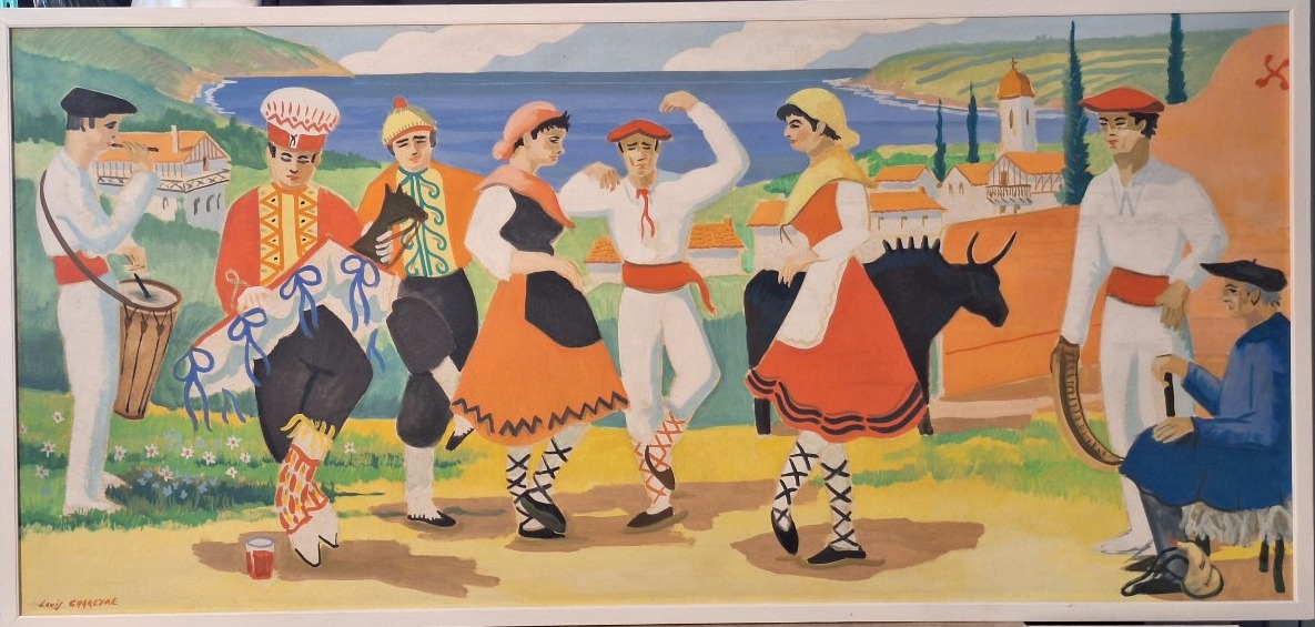 Louis Chareyre (1917-1995),Le Pays Basque et ses traditions , grande huile sur panneau