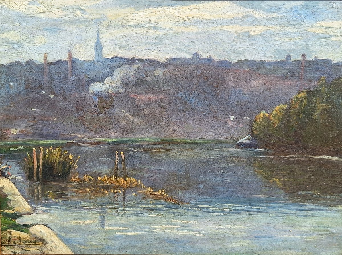 Camille Merlaud  ( 1877-1957) Le plateau d'Angoulème depuis les rives de la Charente,huile /car-photo-3