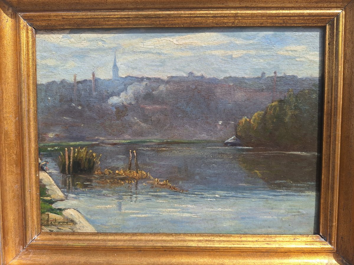 Camille Merlaud  ( 1877-1957) Le plateau d'Angoulème depuis les rives de la Charente,huile /car-photo-2
