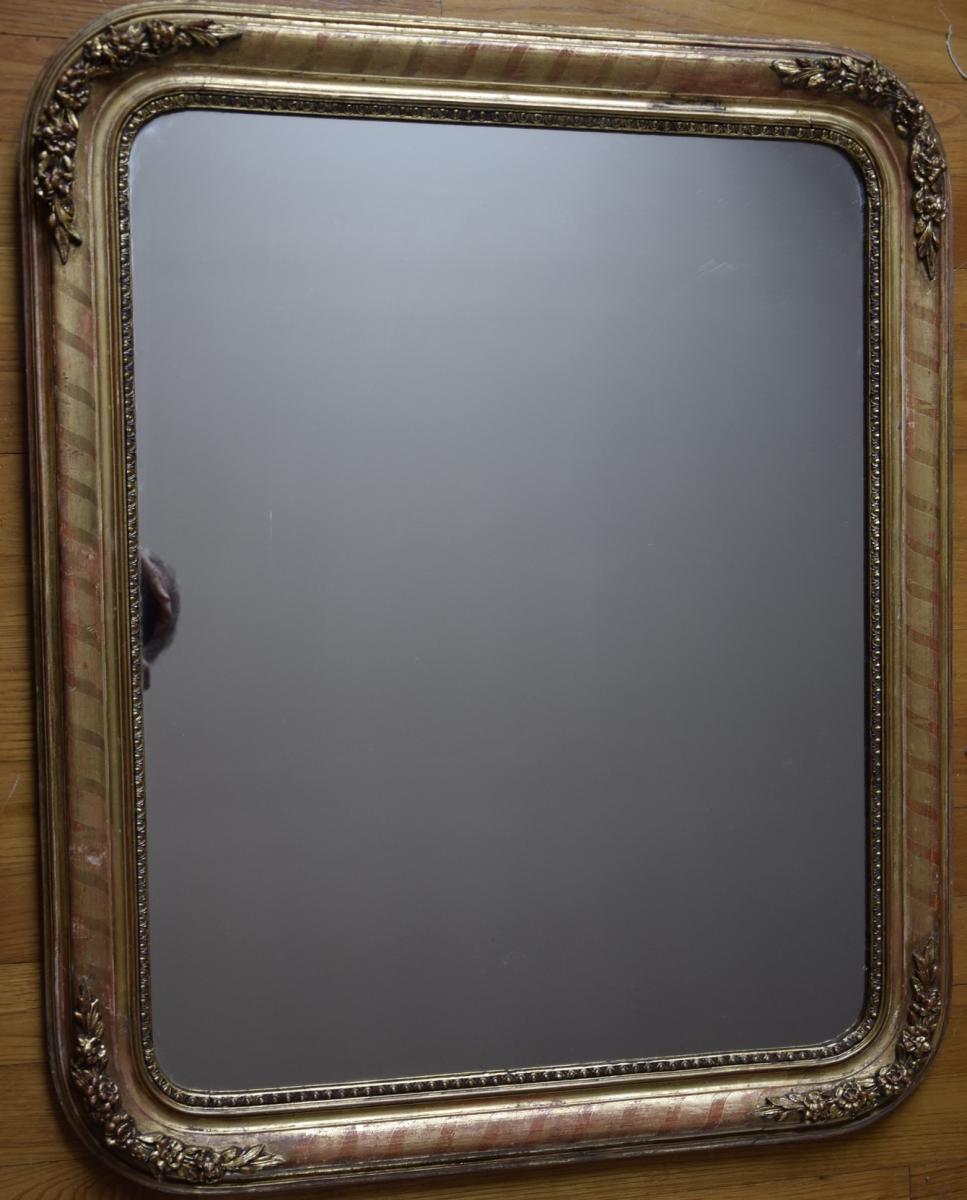 Small Louis Philippe Mirror In Golden Wood, H = 82,5cm