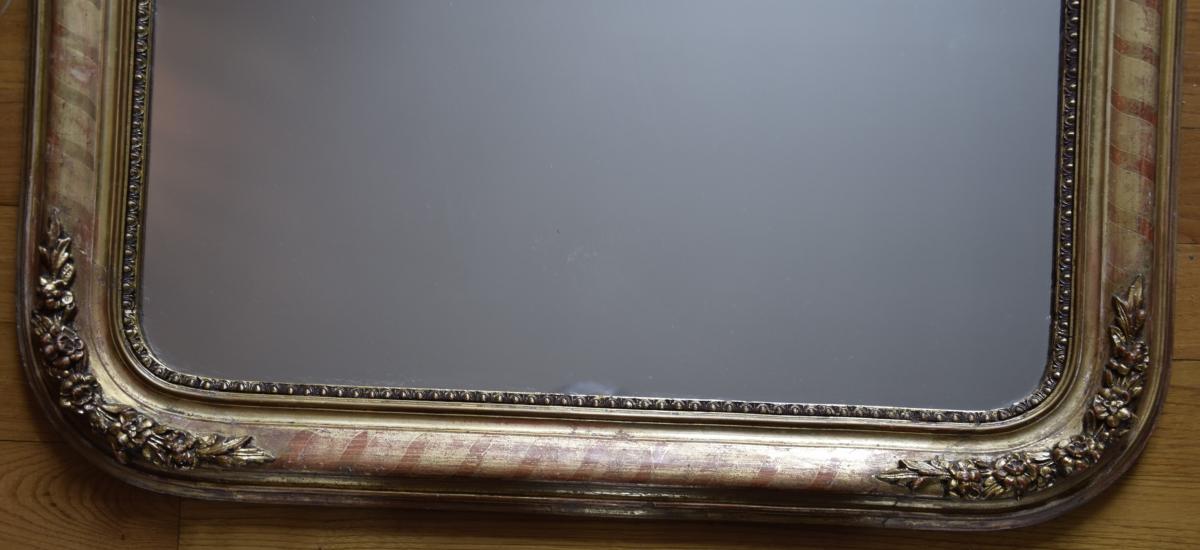 Petit Miroir Louis Philippe En Bois Doré , H=82,5cm -photo-2