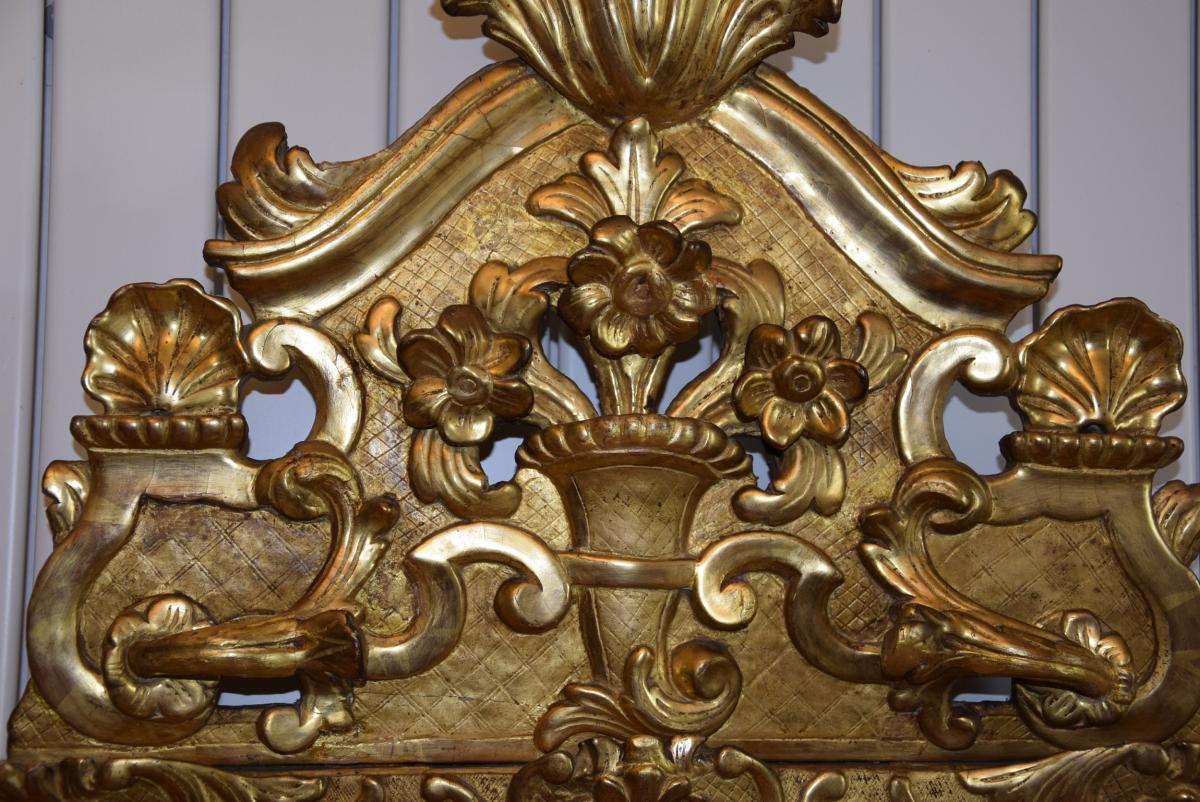 Miroir Régence en bois sculpté et doré , XVIIIème -photo-3