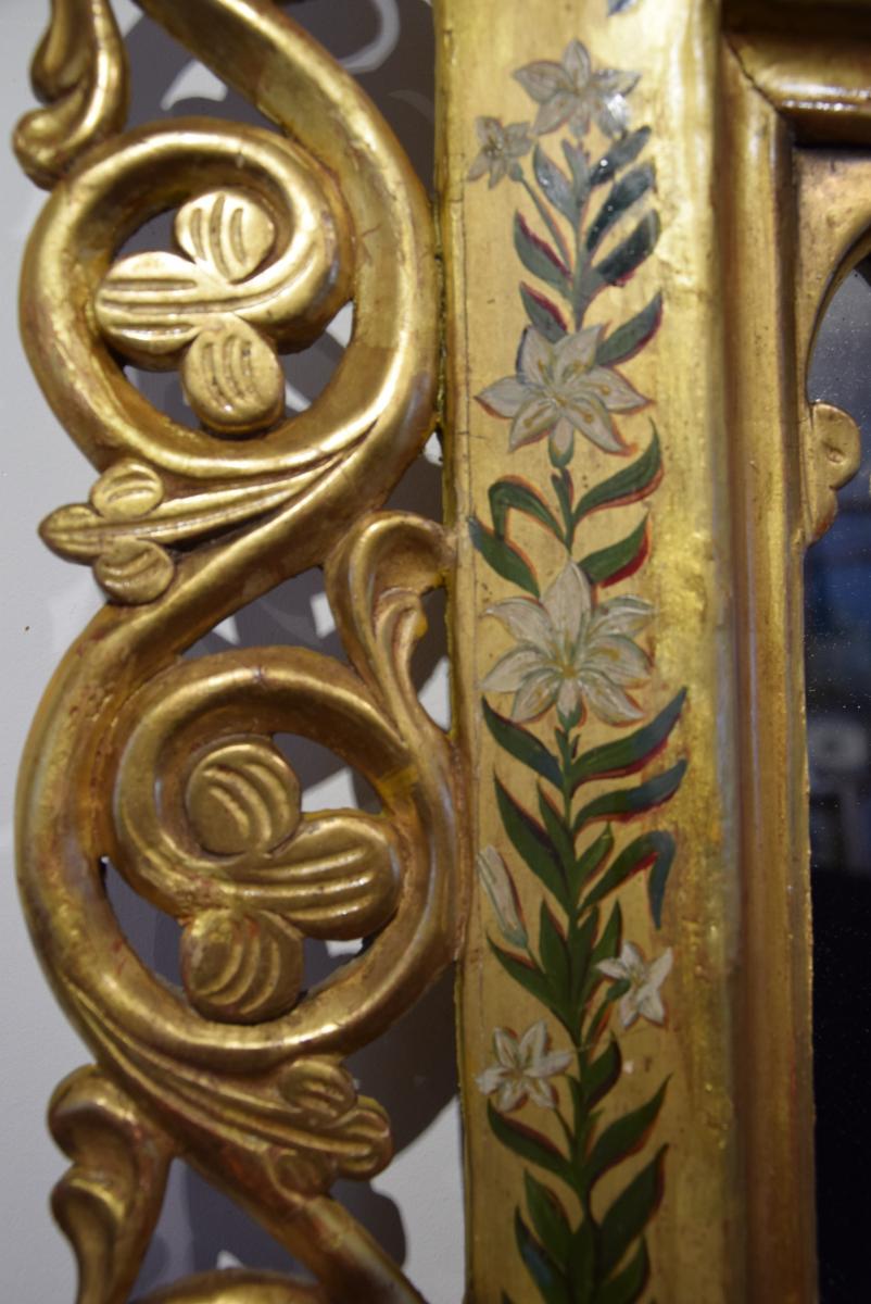 Moorish Style Mirror, Golden Wood And Polychrome, Nineteenth-photo-1