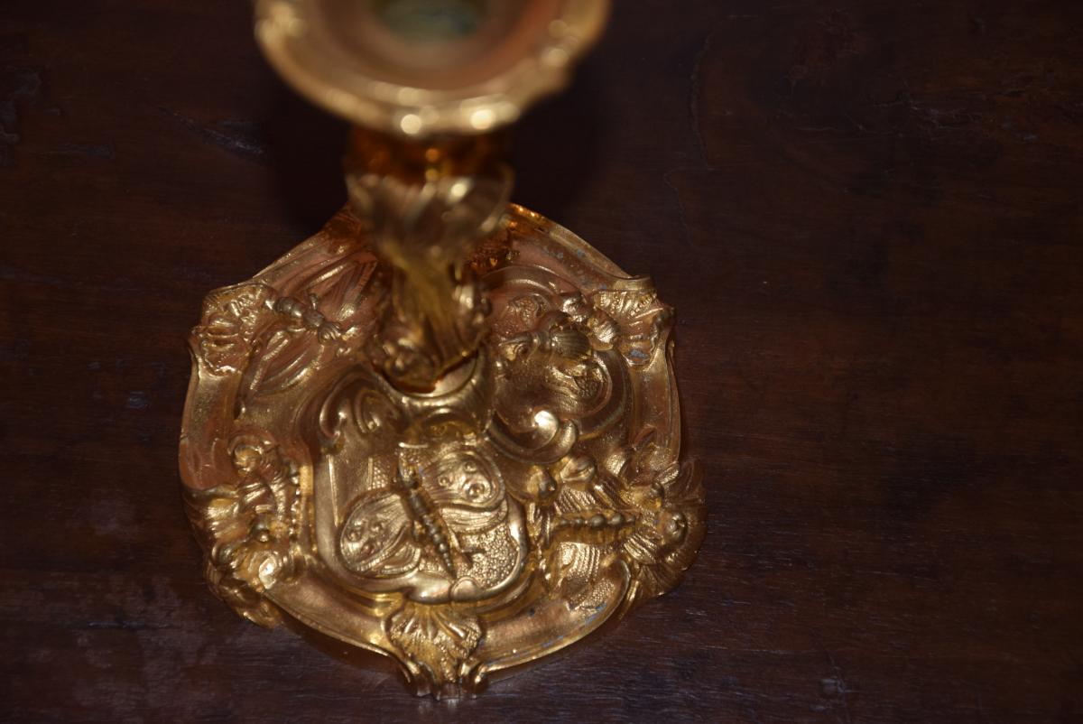 Pair Of Candlesticks In Gilt Bronze, Louis XV Style, 19th-photo-3