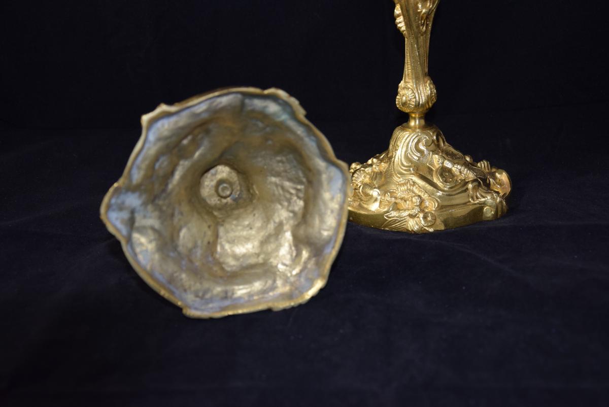 Pair Of Candlesticks In Gilt Bronze, Louis XV Style, 19th-photo-4