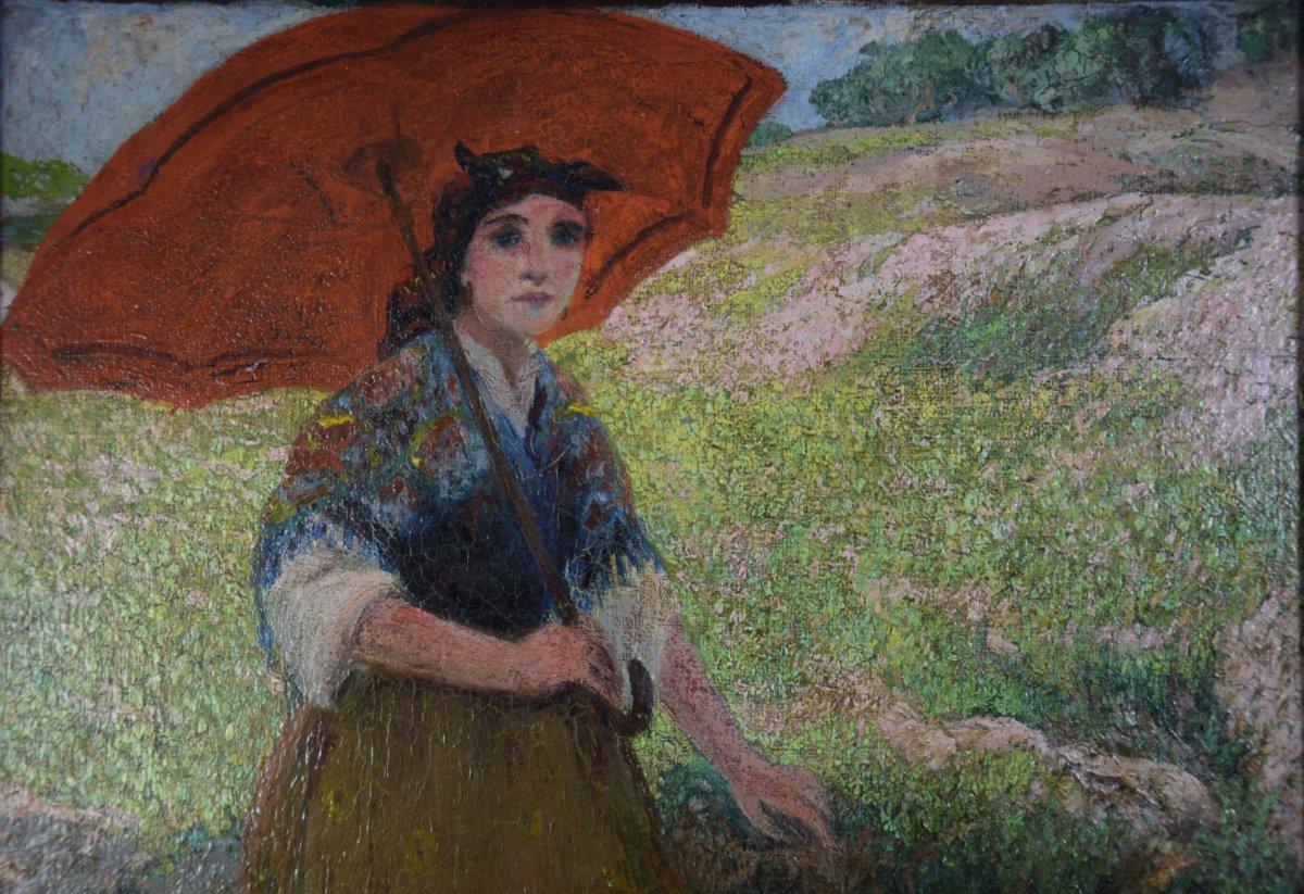 Eduardo Soria (1890-1945) Jeune fille à l'ombrelle-photo-3
