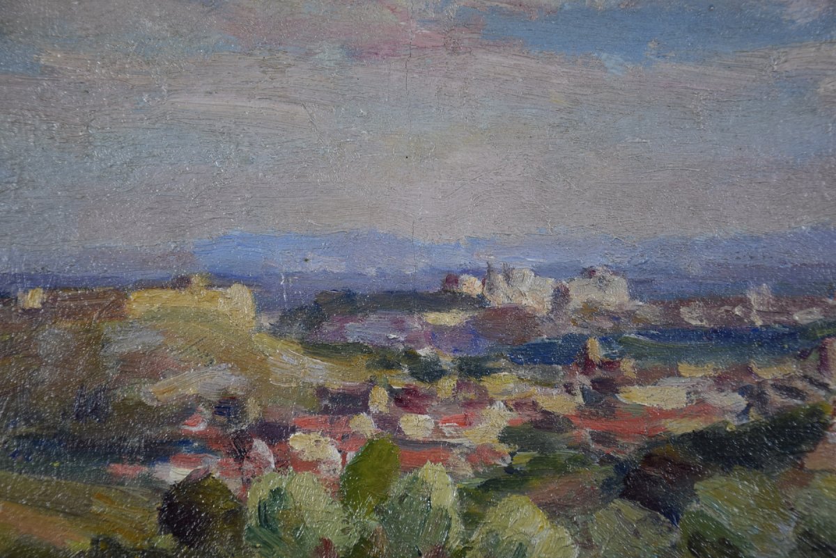 Abel Lauvray , vue d'Avignon et Villeneuve  lès Avignon, huile sur panneau-photo-3