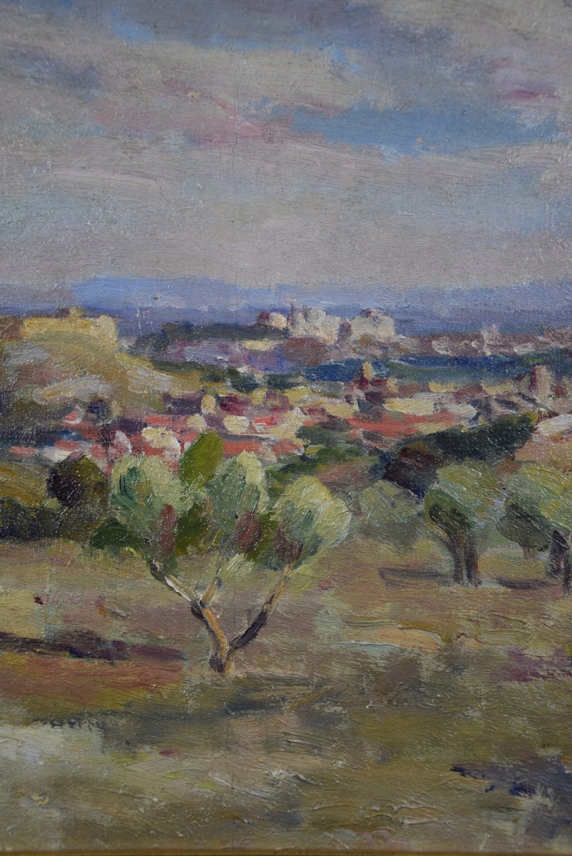 Abel Lauvray , vue d'Avignon et Villeneuve  lès Avignon, huile sur panneau-photo-5