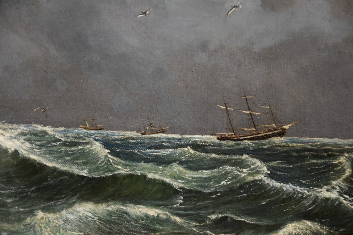 Grande marine , huile sur toile signée CH  Mittler et datée 1886-photo-3