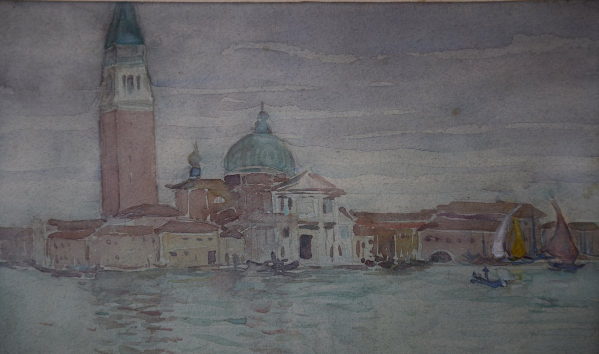 Basile .N. Netchitailoff  La Basilique De San Giorgio  Maggiore à Venise,aquarelle -photo-3