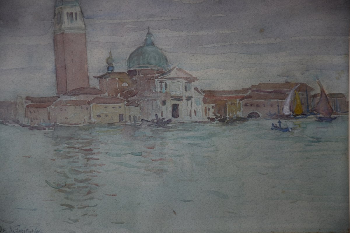 Basile .N. Netchitailoff  La Basilique De San Giorgio  Maggiore à Venise,aquarelle -photo-4