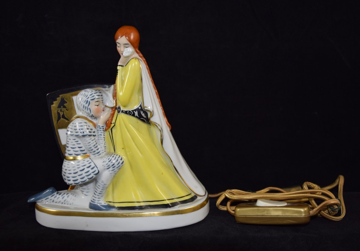 Veilleuse en porcelaine "les adieux du chevalier"Art déco-photo-2