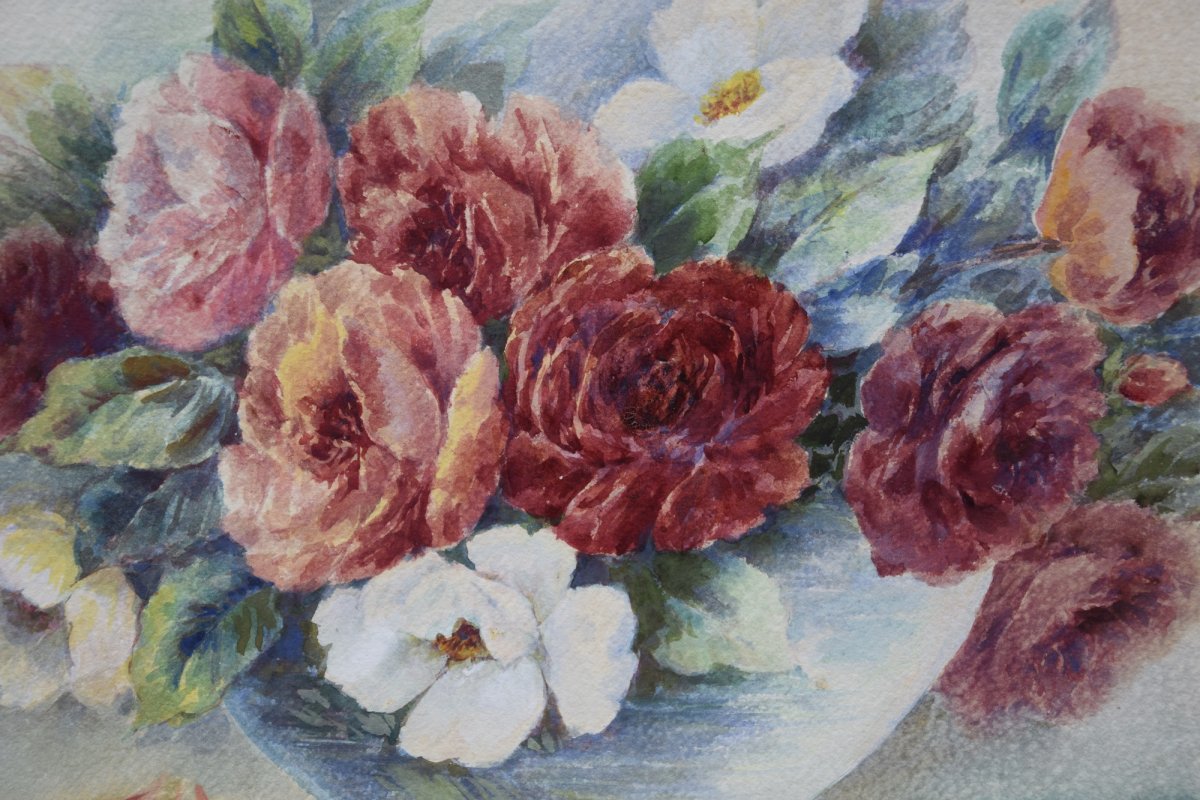 Madeleine Renaud( 1900-1994) bouquet de fleurs , Aquarelle-photo-1