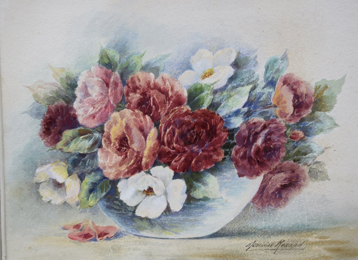 Madeleine Renaud( 1900-1994) bouquet de fleurs , Aquarelle-photo-2