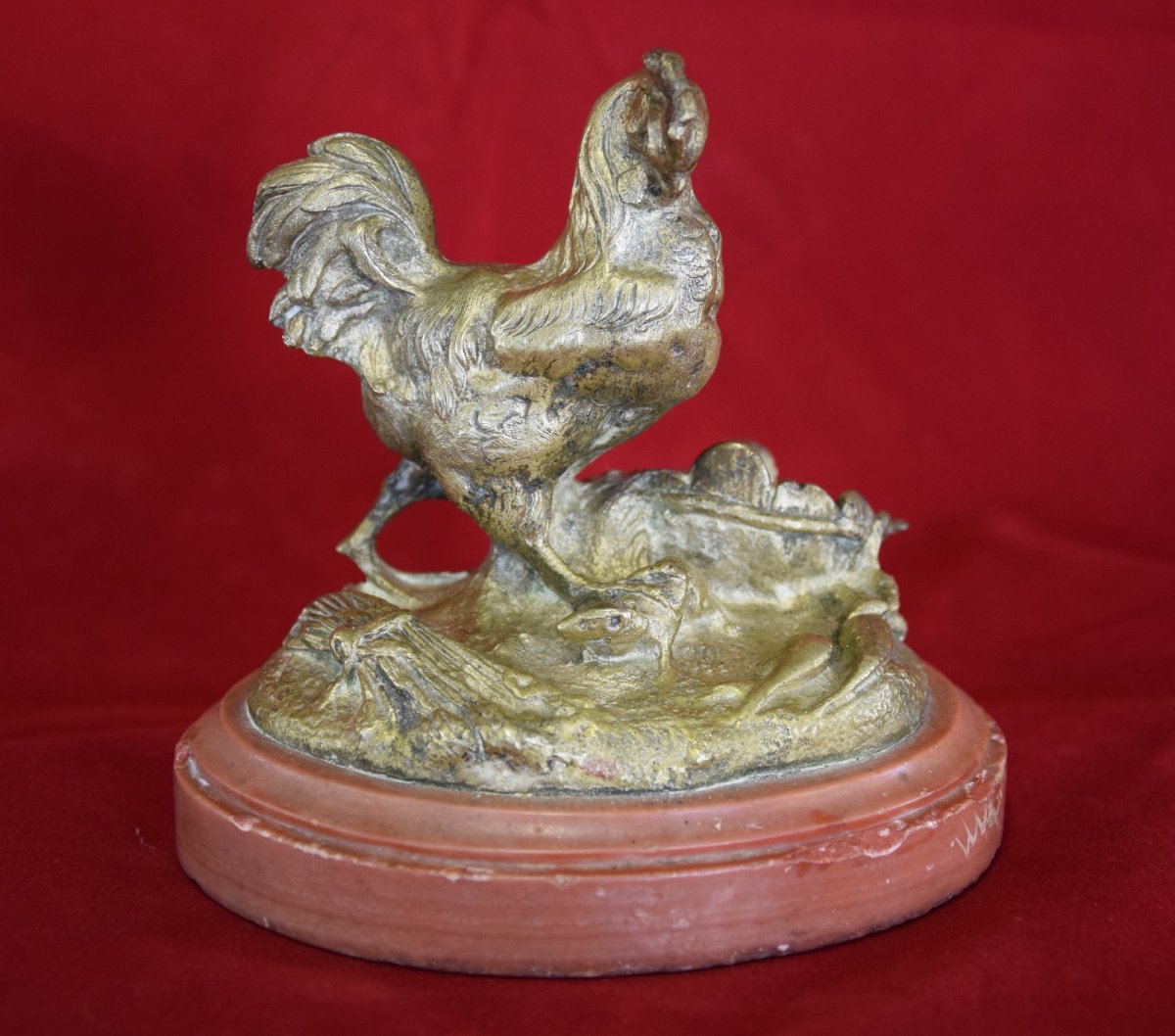 Sculpture en Bronze , "le coq et le rat " d'après la fable de La Fontaine , 19 ème-photo-2