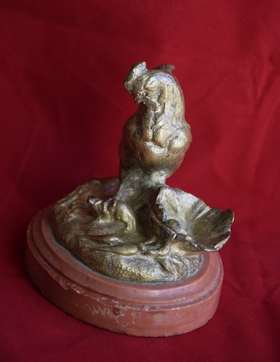 Sculpture en Bronze , "le coq et le rat " d'après la fable de La Fontaine , 19 ème-photo-3