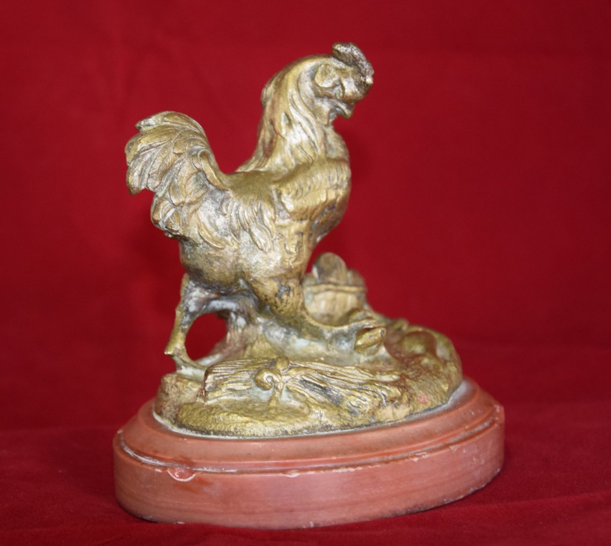 Sculpture en Bronze , "le coq et le rat " d'après la fable de La Fontaine , 19 ème