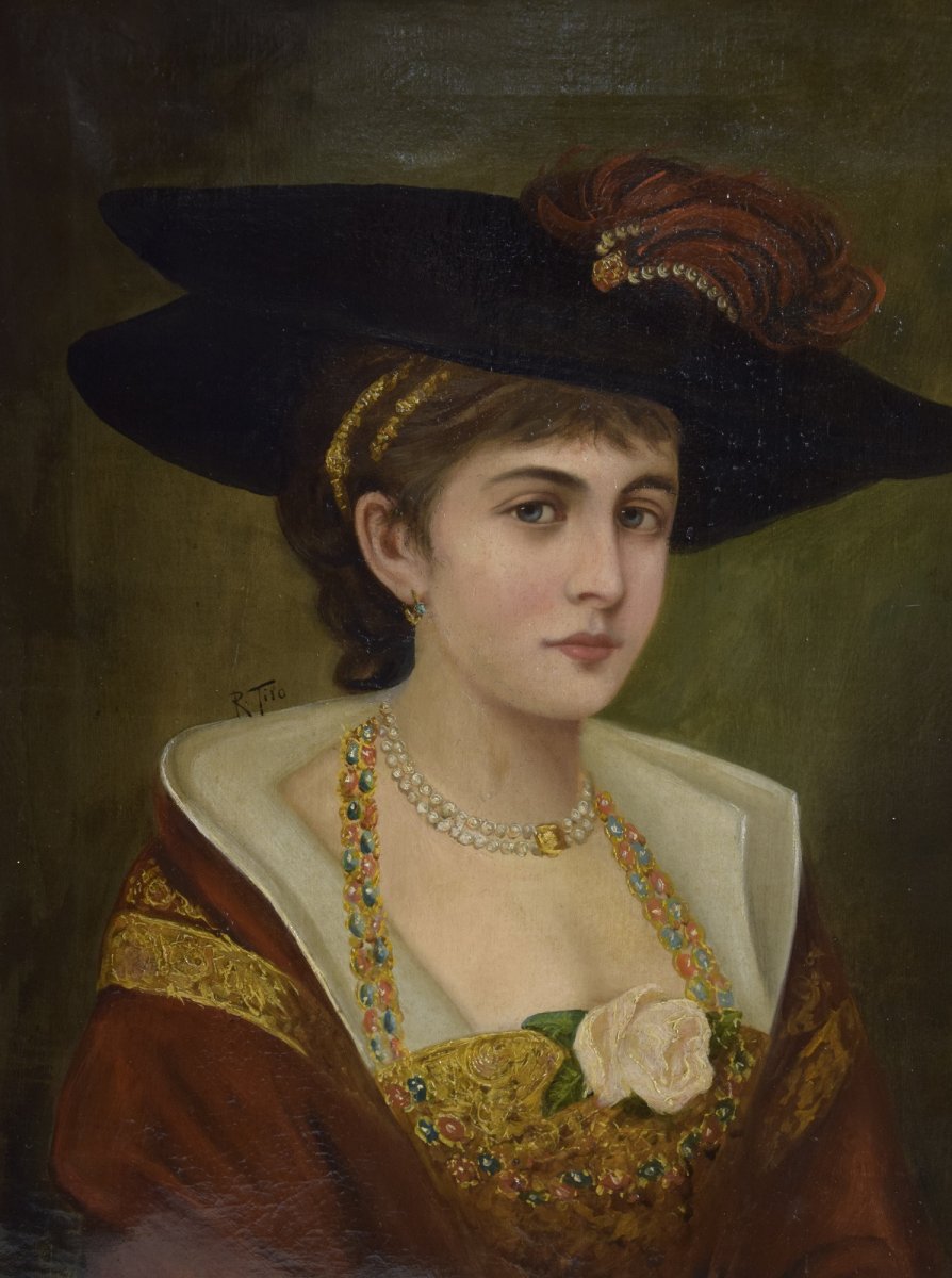 Portrait Of A Young Woman With A White Rose, Oil On Canvas.-photo-3