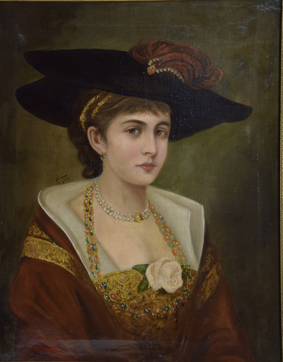 Portrait Of A Young Woman With A White Rose, Oil On Canvas.-photo-2