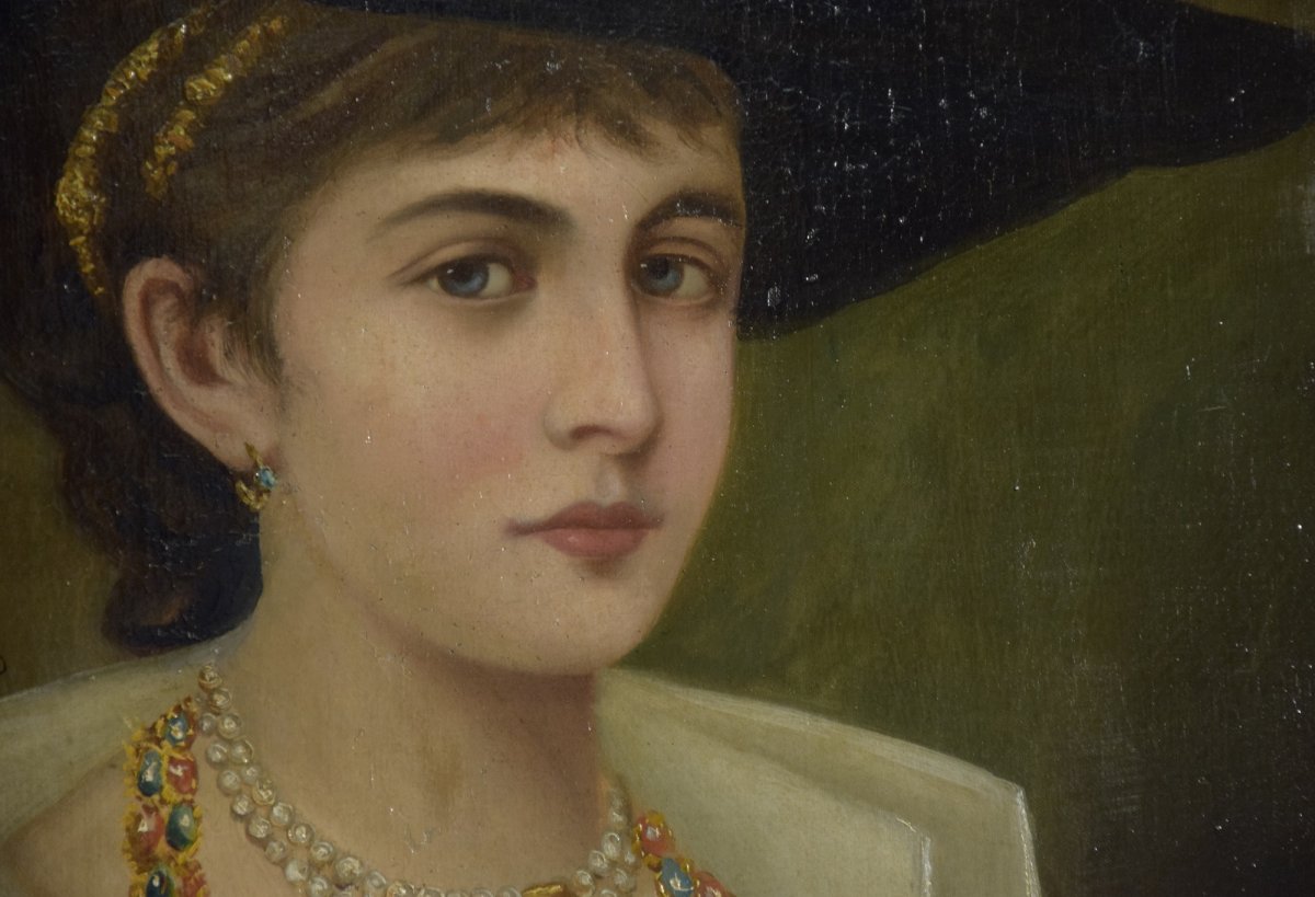 Portrait Of A Young Woman With A White Rose, Oil On Canvas.-photo-2