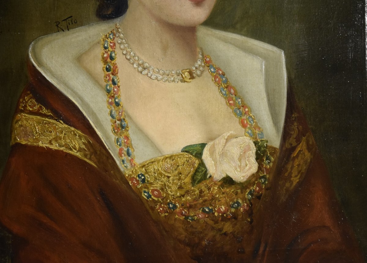 Portrait d'une jeune fille à la rose ,huile sur toile .-photo-3