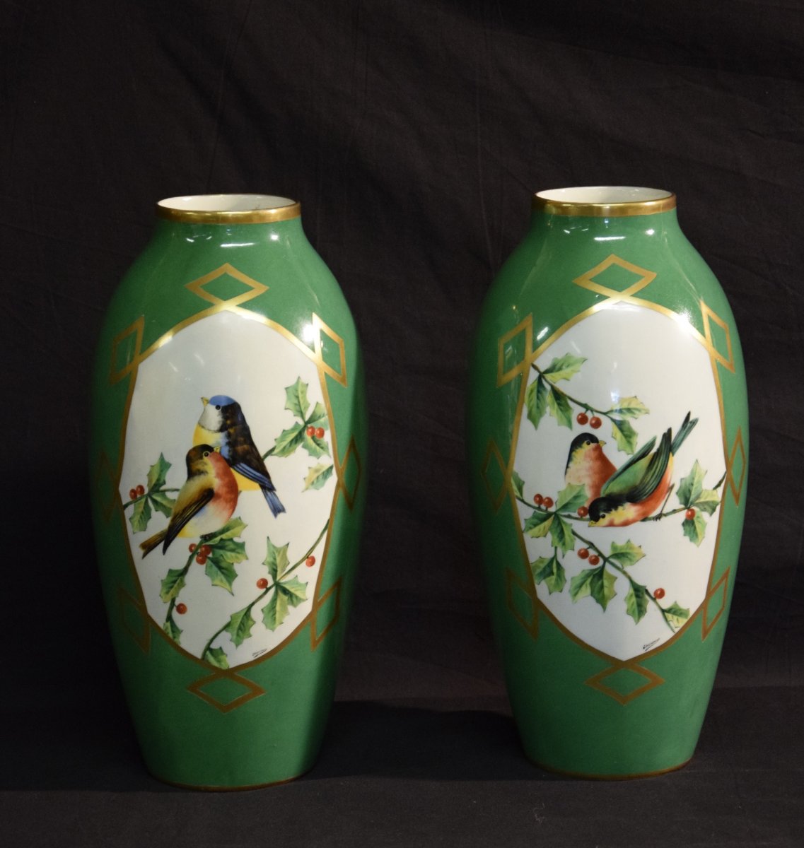 Pair Of Limoges Porcelain Vases Signed Chanteraud