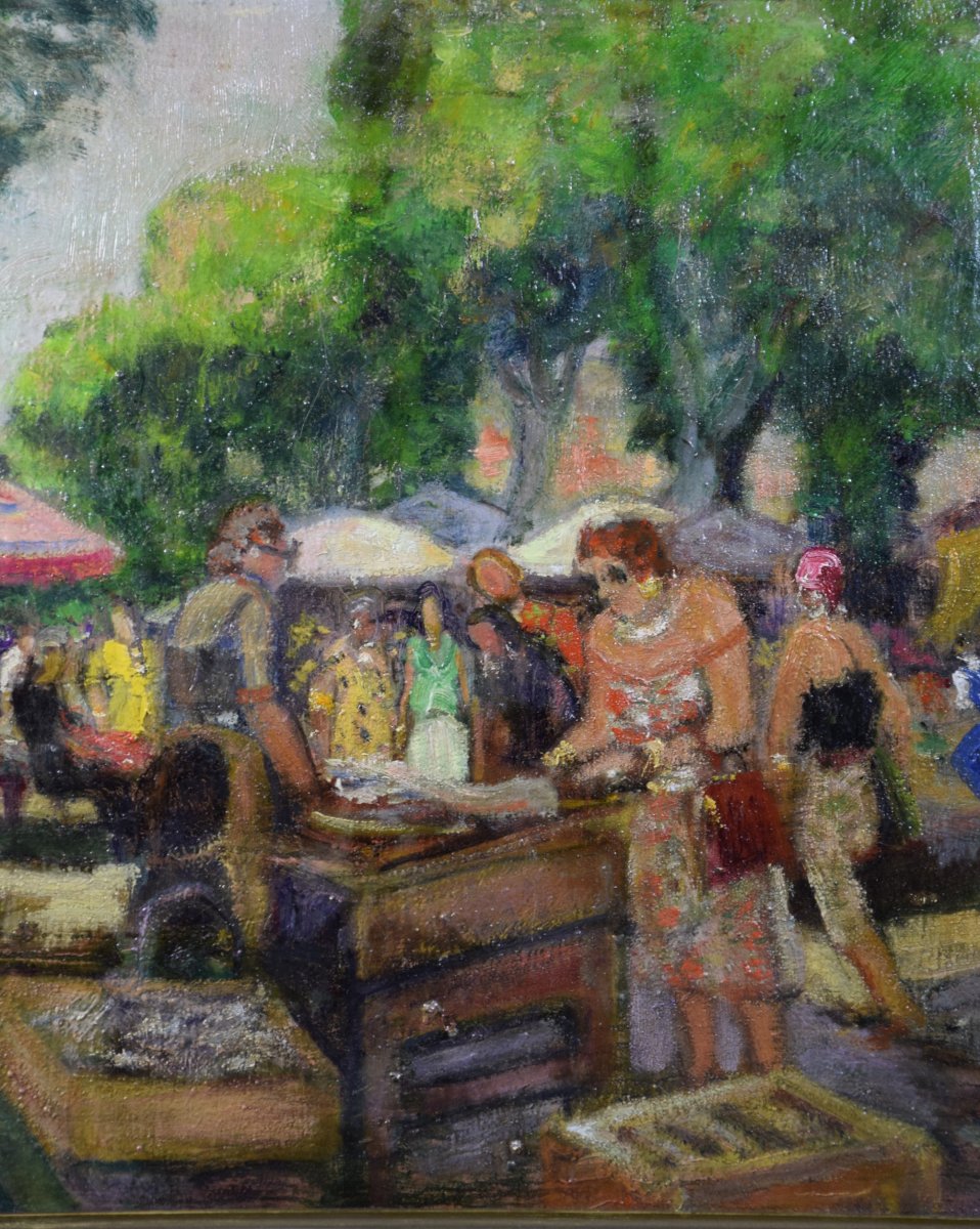 CARLOS-REYMOND(1884-1970), "Le vieux marché de Nice" ,huile sur toile .-photo-3