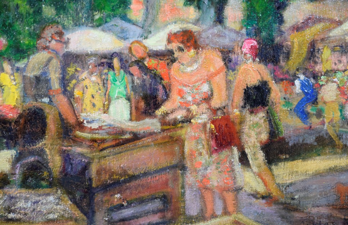 CARLOS-REYMOND(1884-1970), "Le vieux marché de Nice" ,huile sur toile .-photo-1