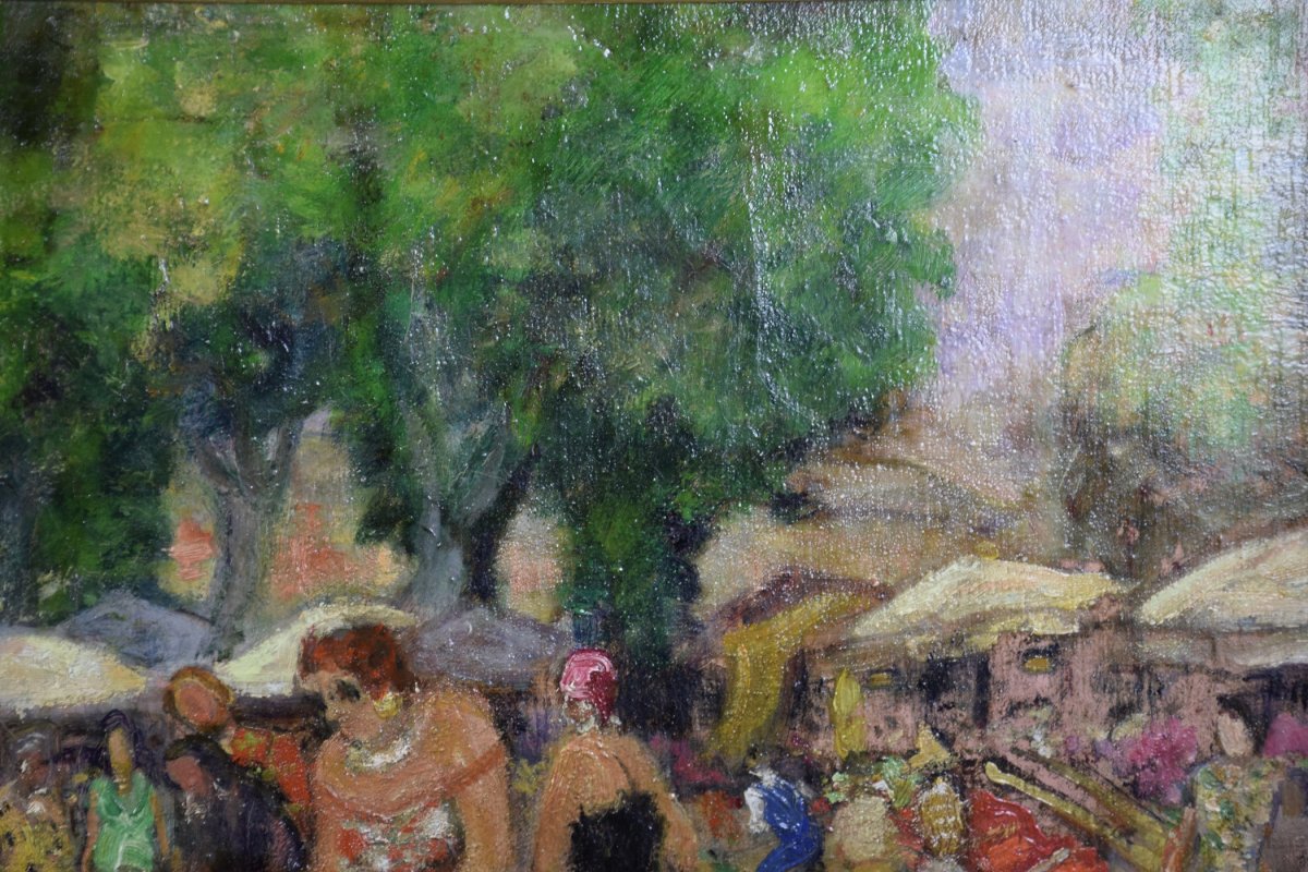 CARLOS-REYMOND(1884-1970), "Le vieux marché de Nice" ,huile sur toile .-photo-2