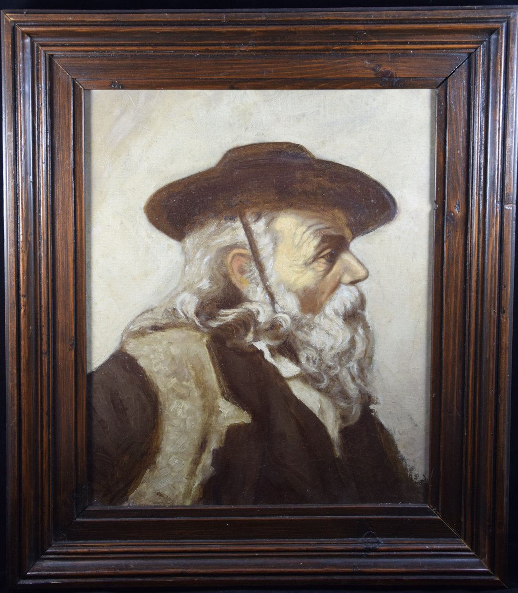 Portrait Of An Old Italian Shepherd, Oil On Canvas XIXth