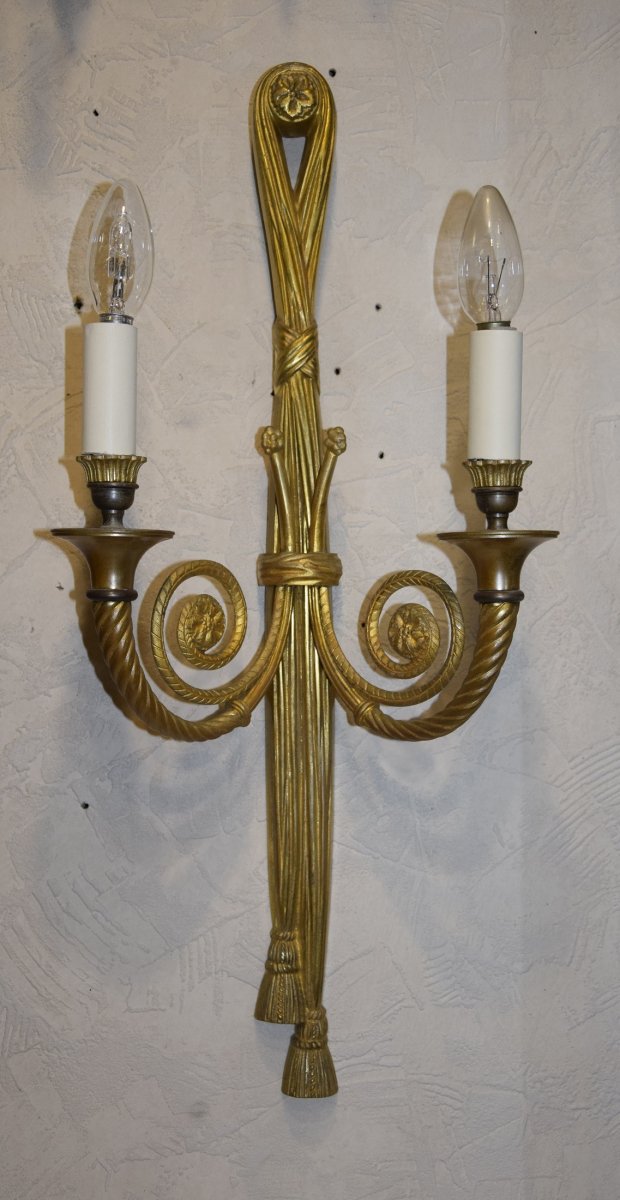 Pair Of Bronze Sconces With Two Lights, Louis XVI Style.-photo-2