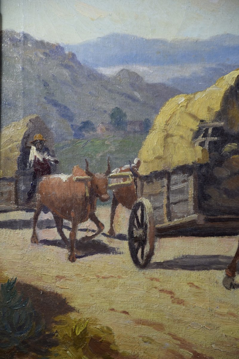 Jean Rambinintsoa (1899-1986),scène paysanne à Madagascar , huile sur toile .-photo-3