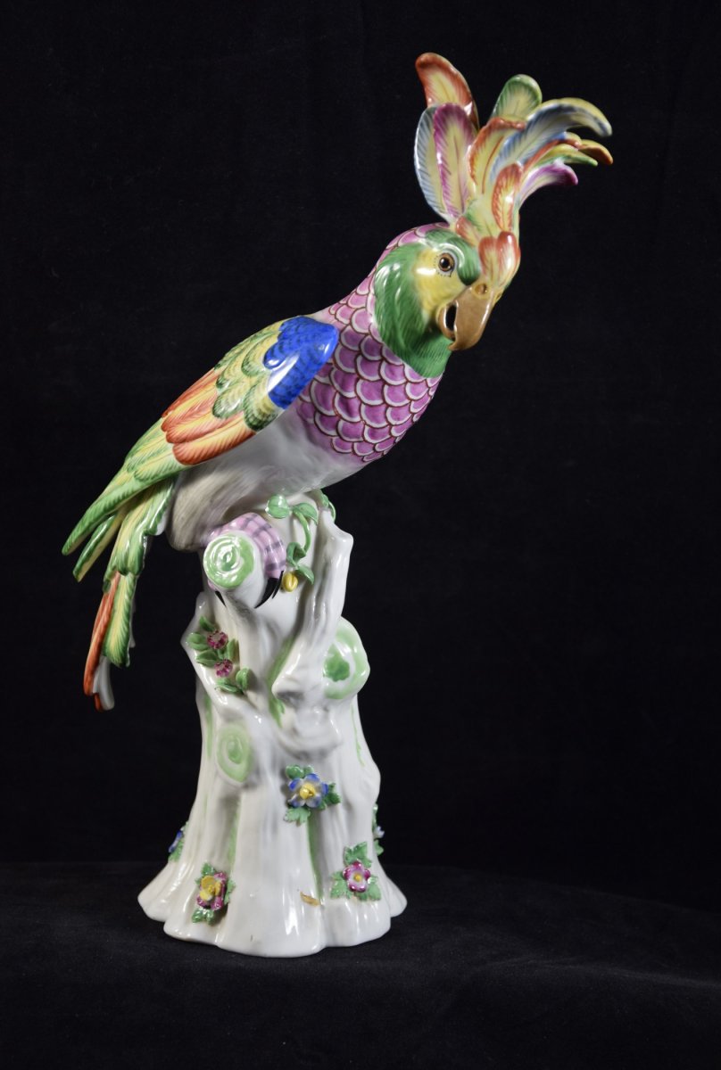 Cockatoo On A Branch, Polychrome Porcelain From Volkstedt-rudelstadt-photo-1