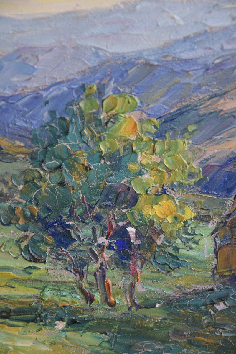 Victor Guguen  (1882-1969) "paysage provençal " Huile sur panneau-photo-2