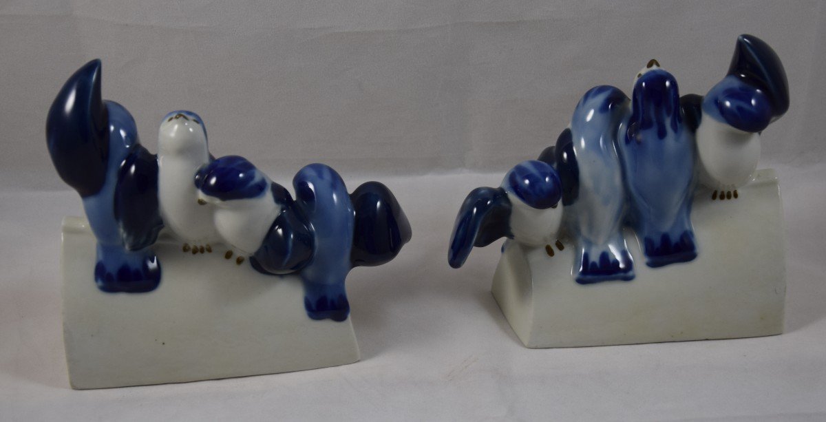 Camille Tharaud Pair Of Bookends With Birds, Limoges Porcelain, Art Deco-photo-2