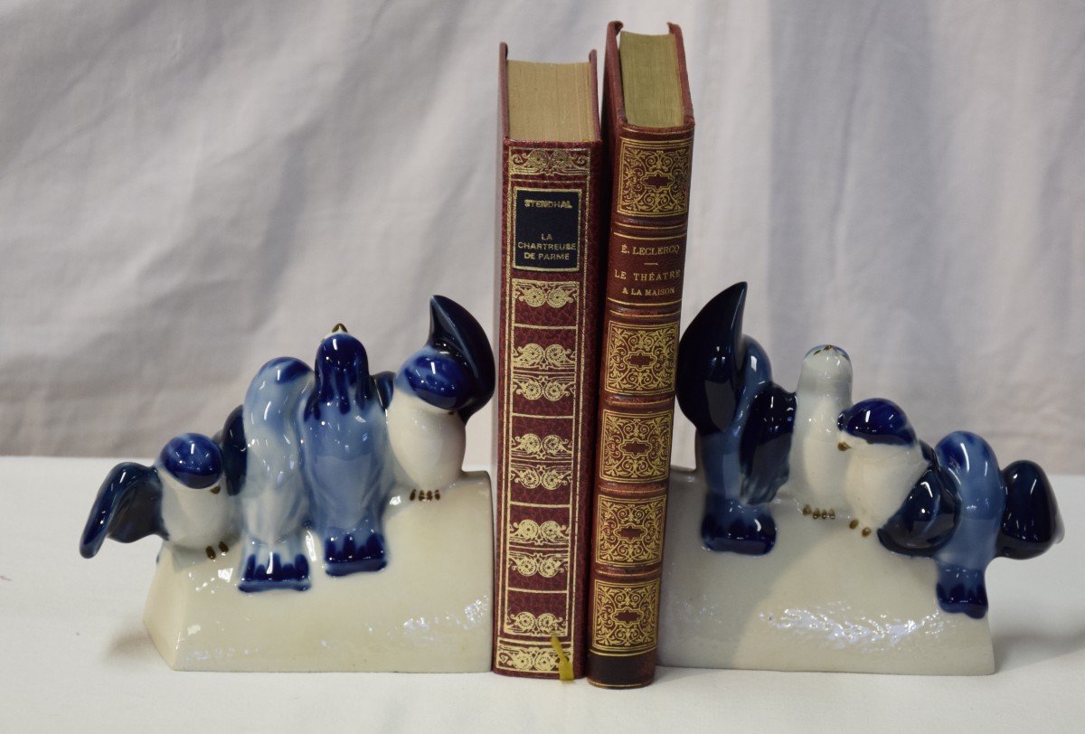 Camille Tharaud Pair Of Bookends With Birds, Limoges Porcelain, Art Deco-photo-6