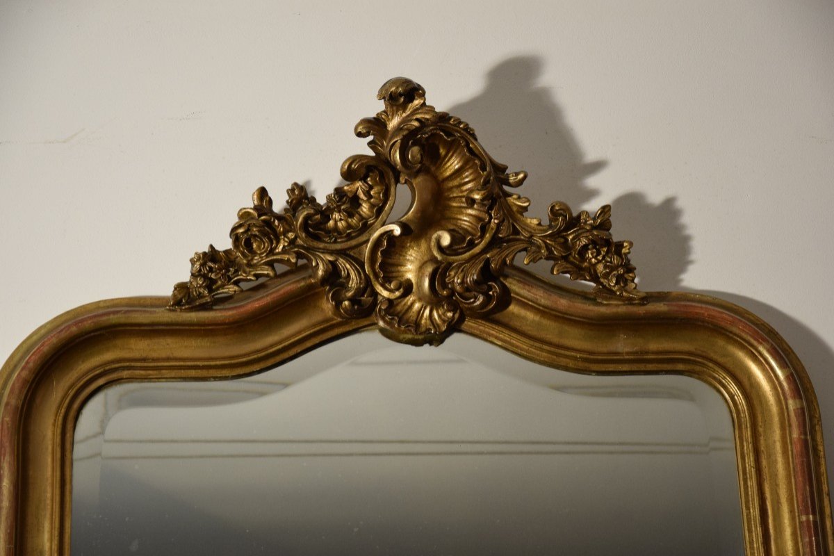 Miroir en bois et stuc doré , style Louis XV- rocaille , époque NIII-photo-3