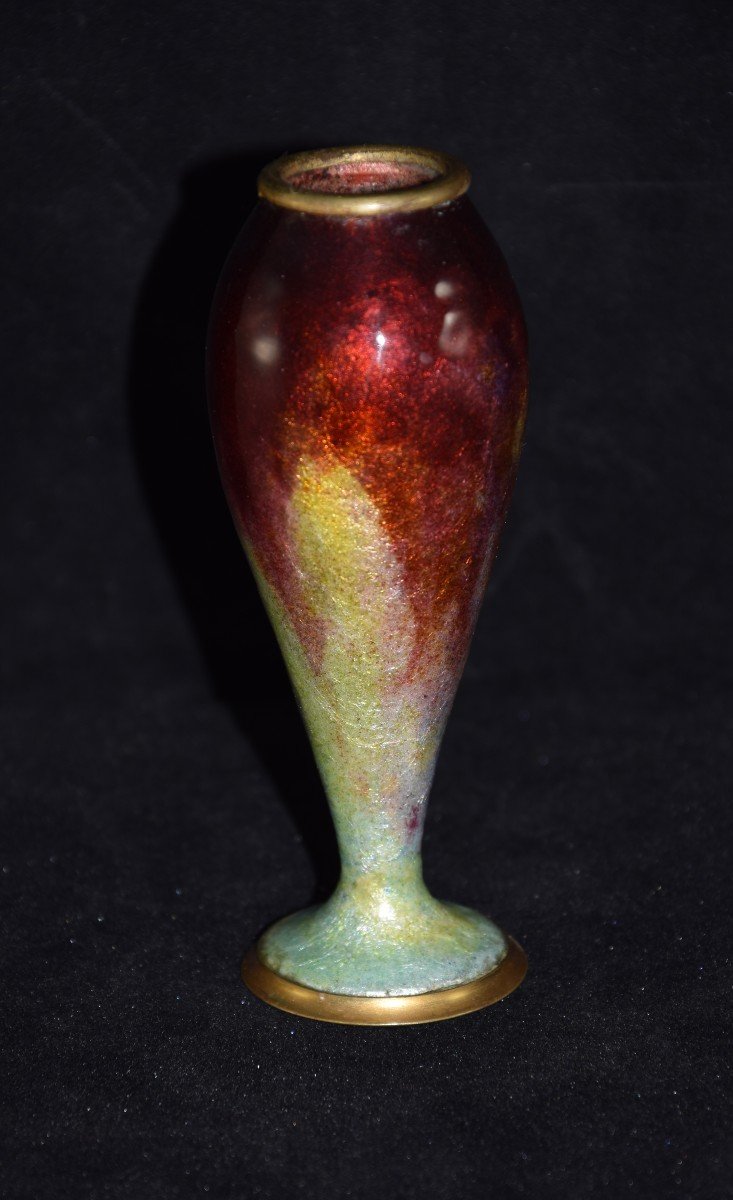 Jules Sarlandie  ( 1874-1934), vase émaillé , Limoges  début XXème-photo-3