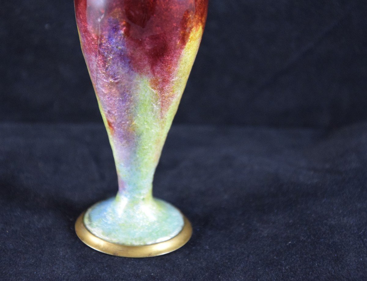 Jules Sarlandie  ( 1874-1934), vase émaillé , Limoges  début XXème-photo-4